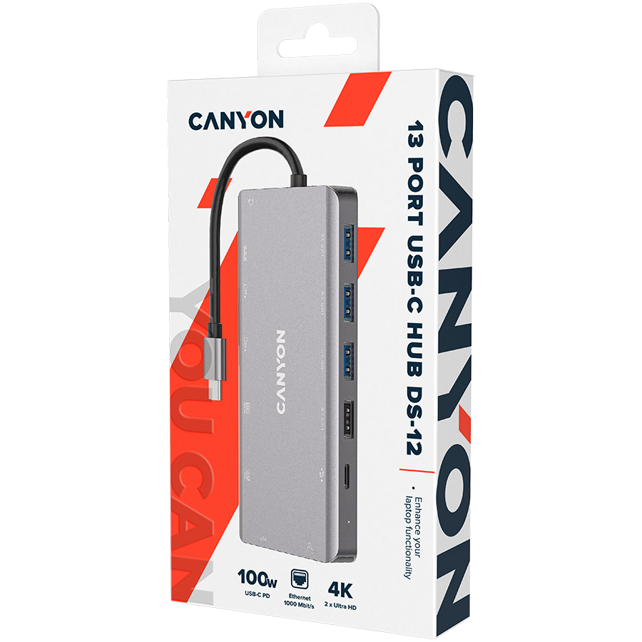 CANYON HUB DS-12 13 w 1 4k USB-C Szary