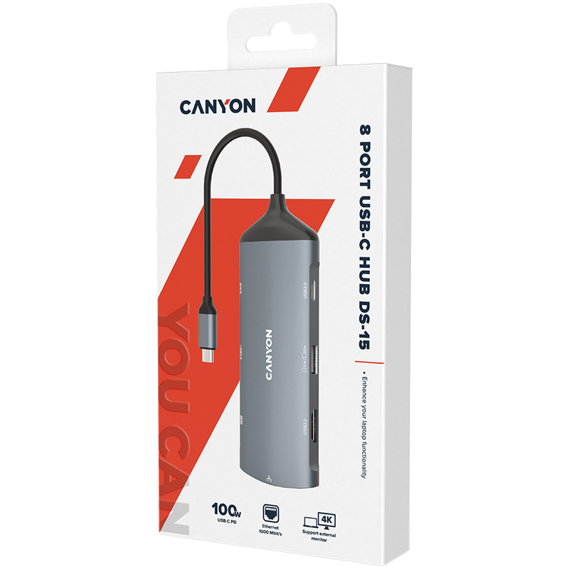CANYON HUB DS-15 8 w 1  4k USB-C Szary-2