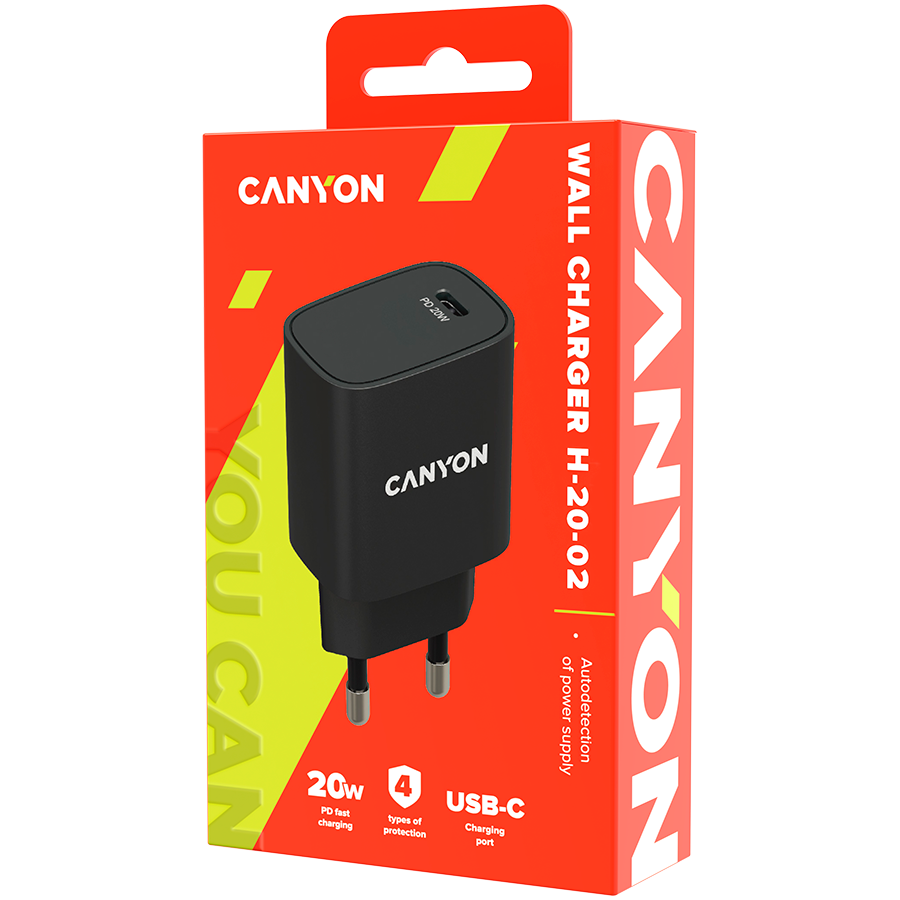 CANYON Ładowarka sieciowa H-20-02 PD 20W USB-C Czarna