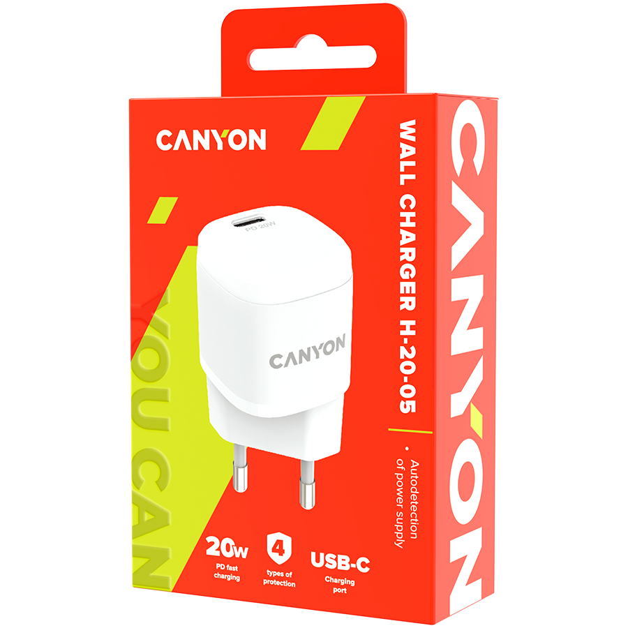 CANYON Ładowarka sieciowa H-20-05 PD 20W USB-C Biała-4
