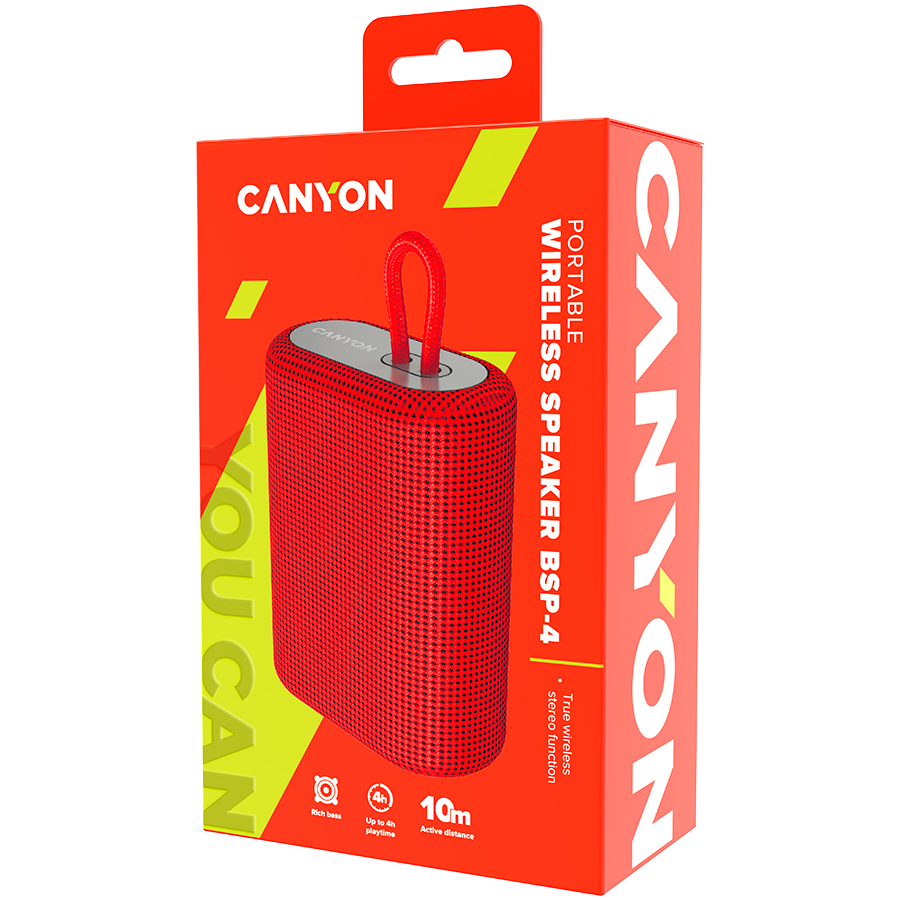 CANYON Głośnik Bluetooth BSP-4 5W Radio FM Czerwony
