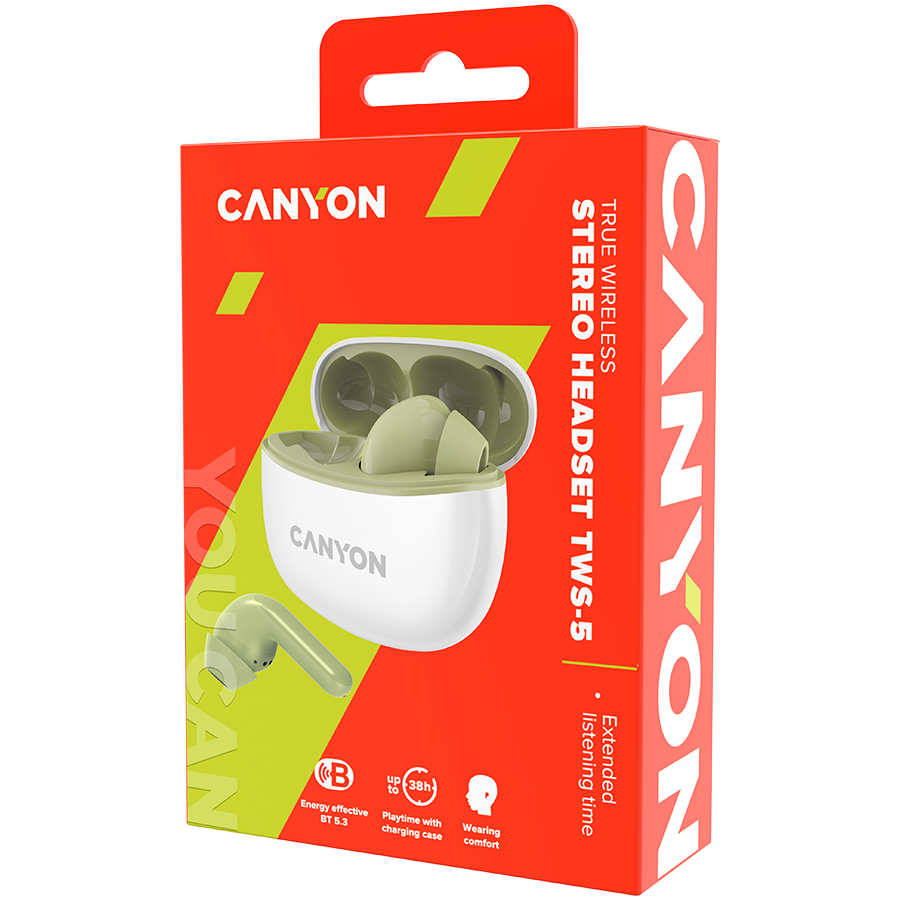 CANYON Słuchawki dokanałowe TWS-5 Etui Zielone