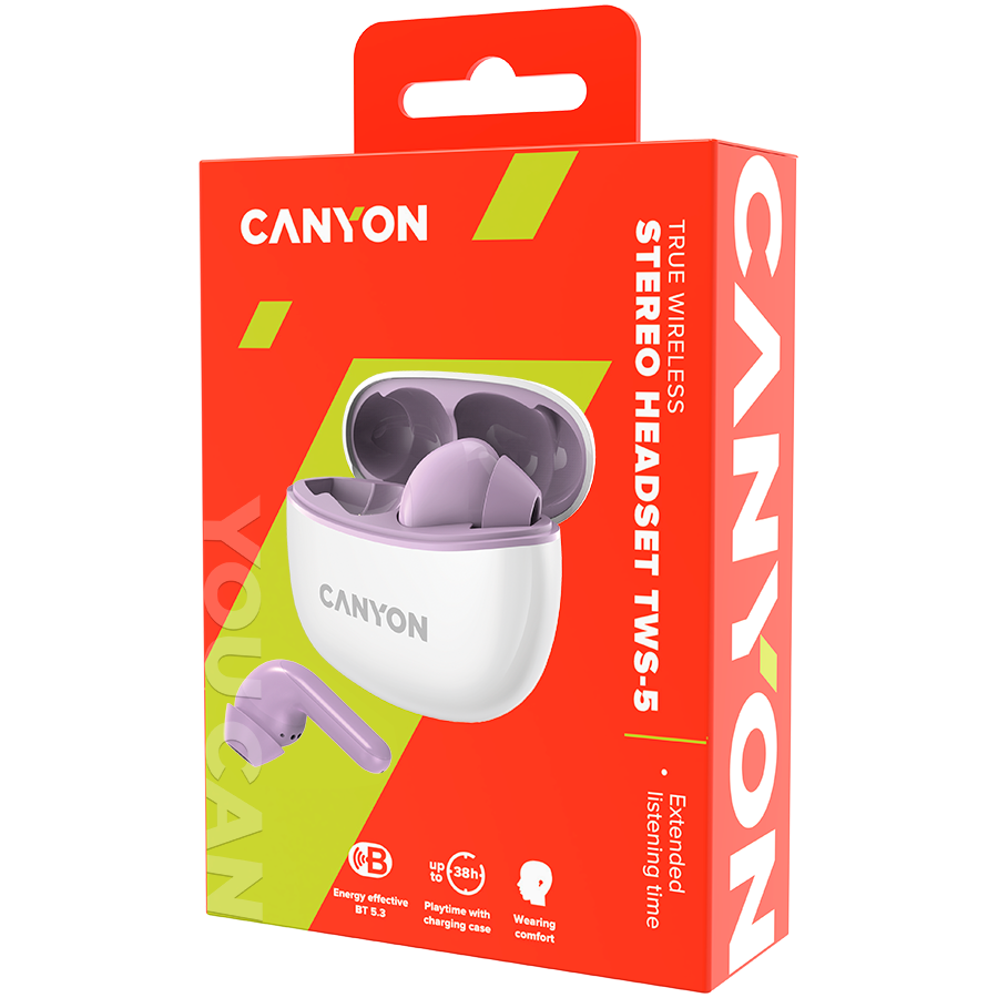 CANYON Słuchawki dokanałowe TWS-5 Etui Fioletowe