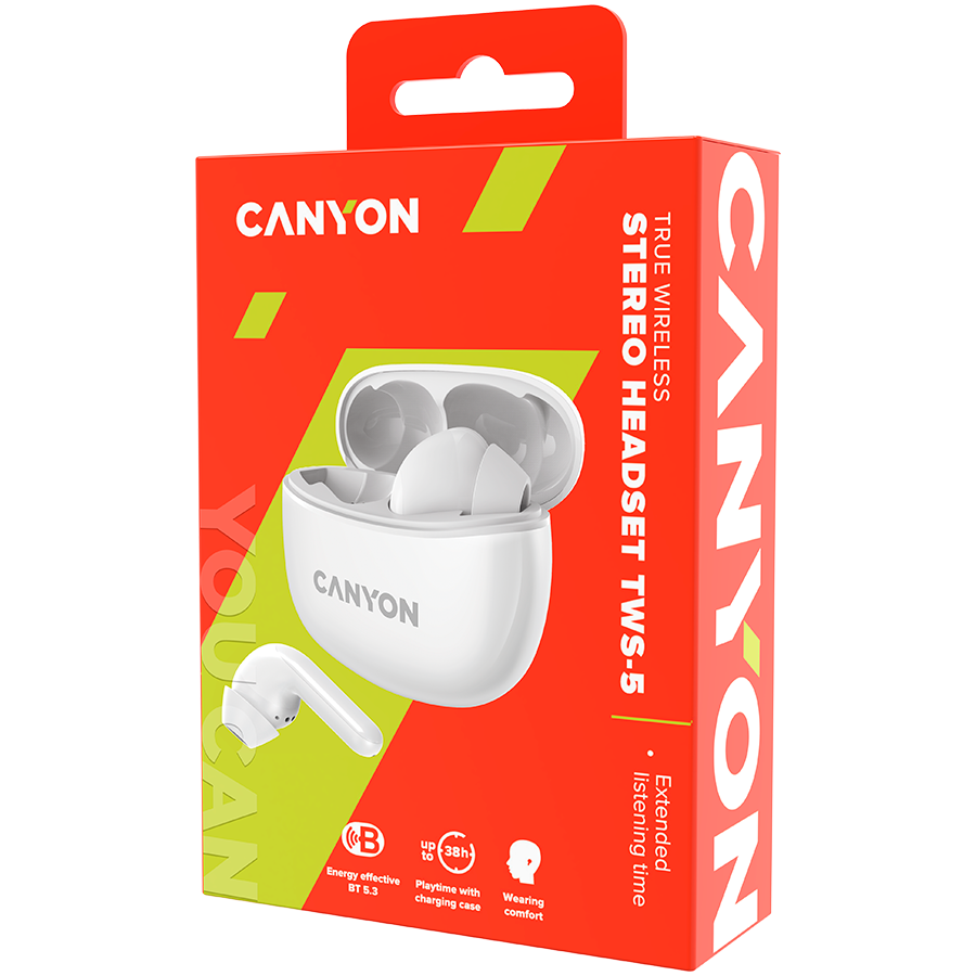 CANYON Słuchawki dokanałowe TWS-5 Etui Białe