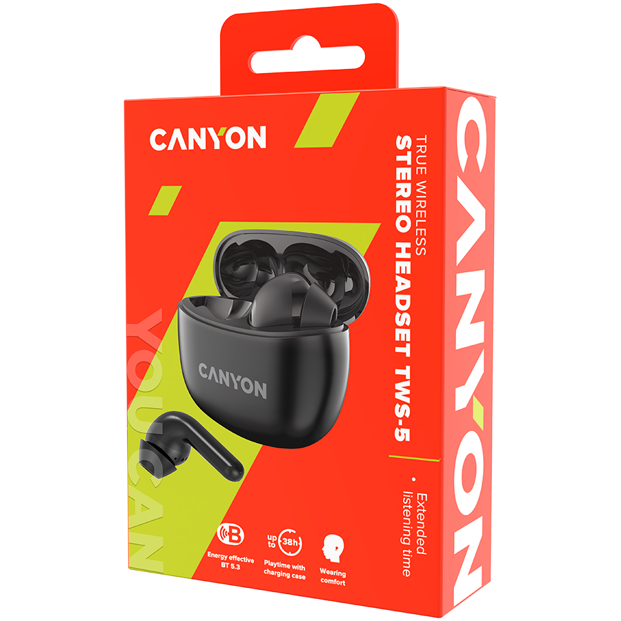 CANYON Słuchawki dokanałowe TWS-5 Etui Czarne