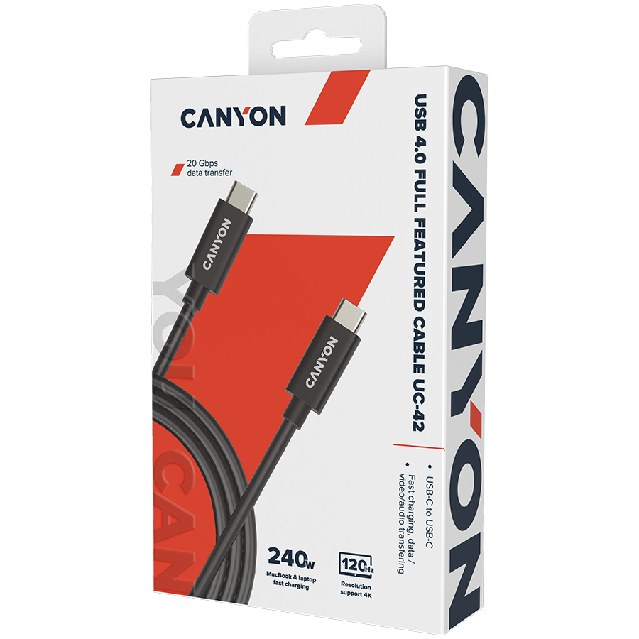 CANYON Kabel UC-42 USB-C to USB-C 240W 20Gbps 4k 2m Czarny