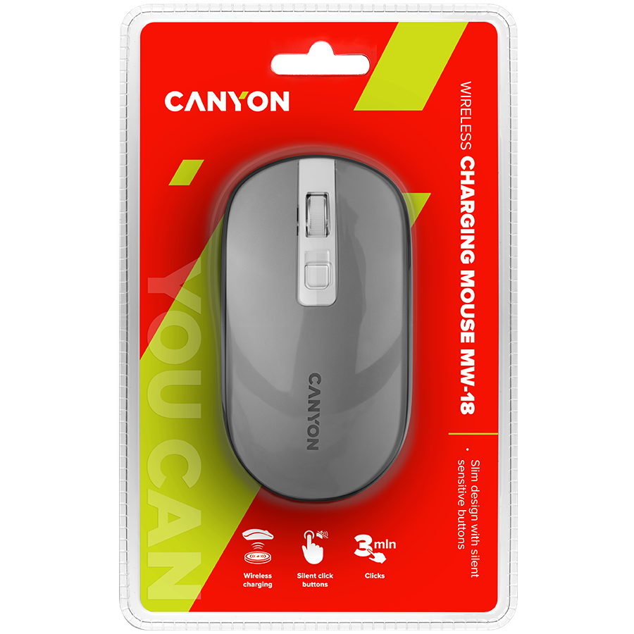 CANYON Mysz bezprzewodowa MW-18 Akumulator Ciemnoszara