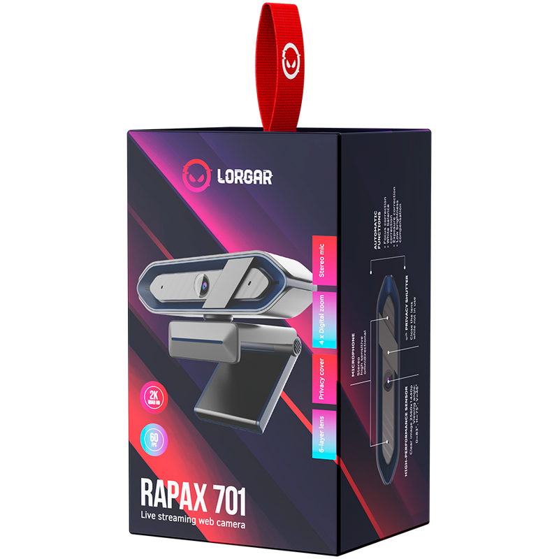 LORGAR Rapax 701, Kamerka internetowa do transmisji strumieniowej, 2K, Czarna-12