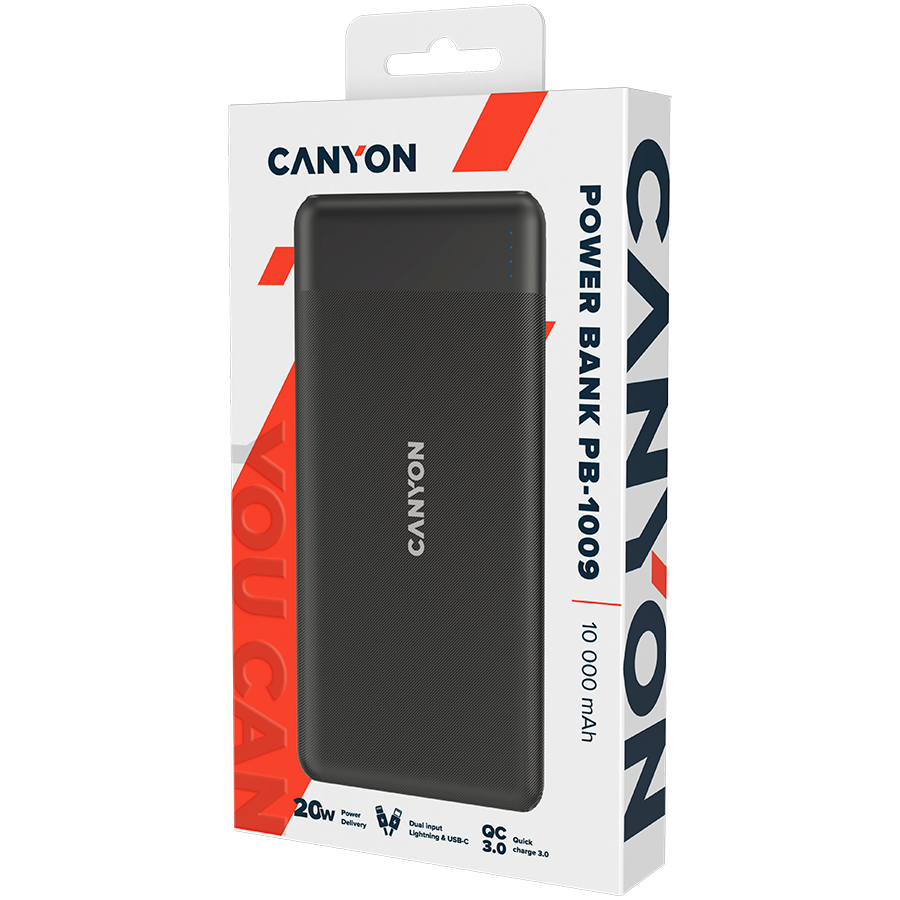 CANYON Powerbank PB-109 10000 mAh PD 18W QC 3.0 20W Czarny
