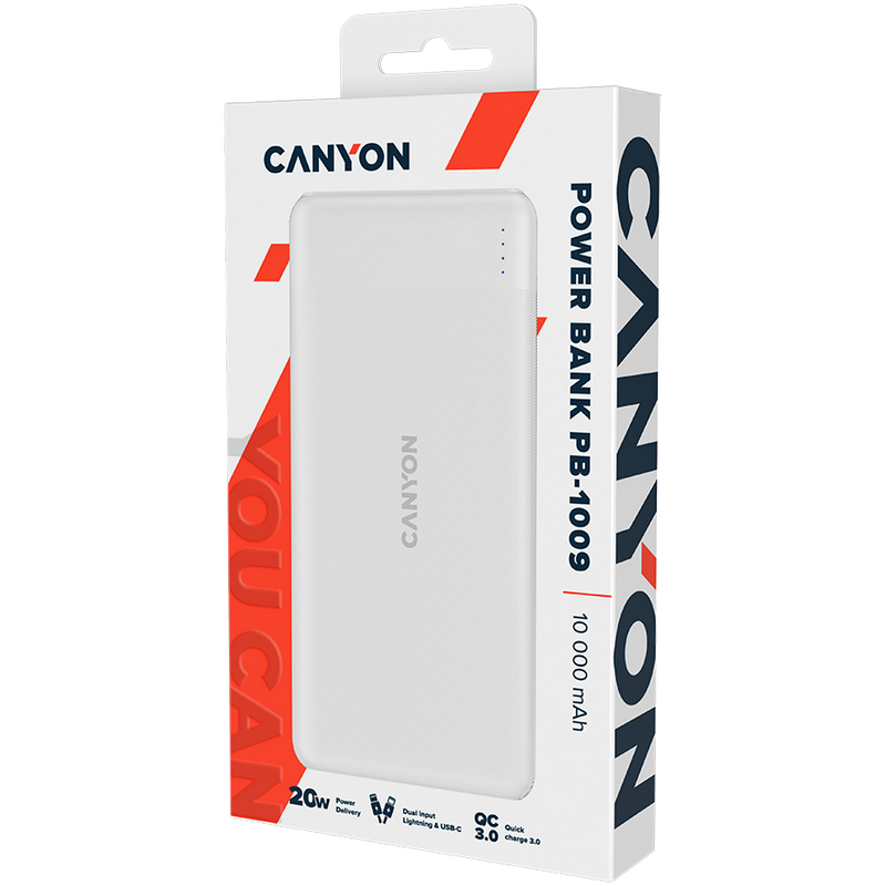 CANYON Powerbank PB-109 10000 mAh PD 18W QC 3.0 20W Biały-4