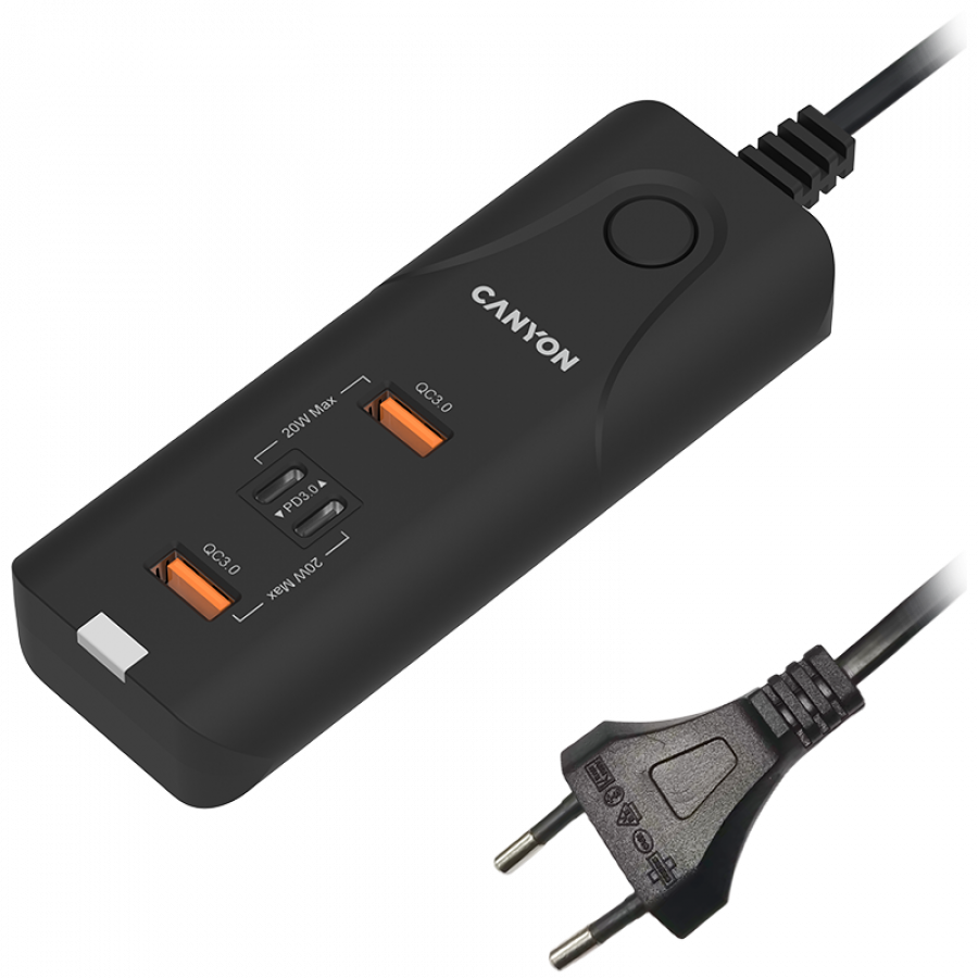 CANYON Ładowarka sieciowa H-10 PD20W QC3.0 2×USB-A 2×USB-C Czarna