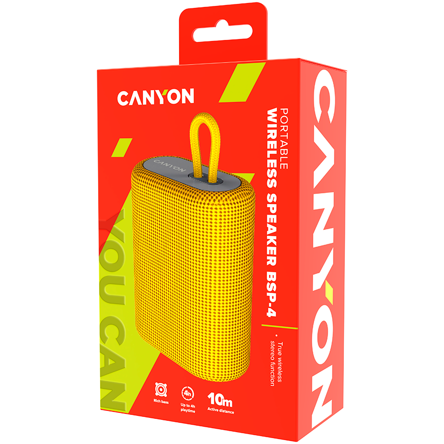 CANYON Głośnik Bluetooth BSP-4 5W Radio FM Żółty