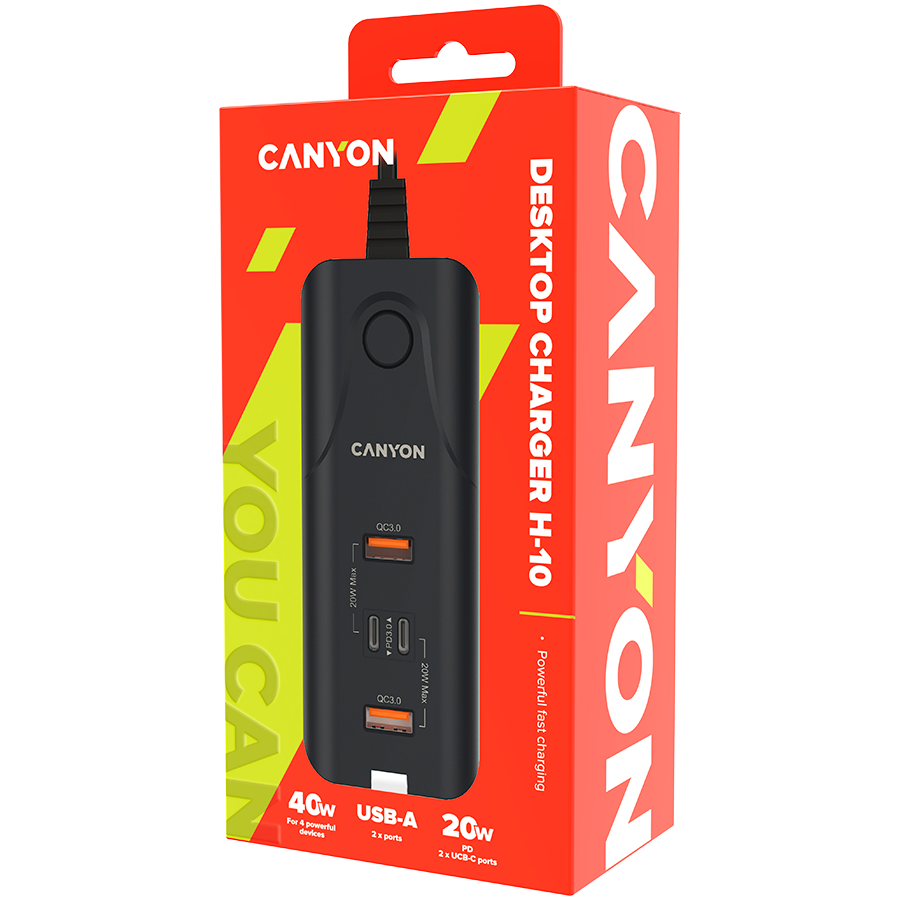 CANYON Ładowarka sieciowa H-10 PD20W QC3.0 2×USB-A 2×USB-C Czarna