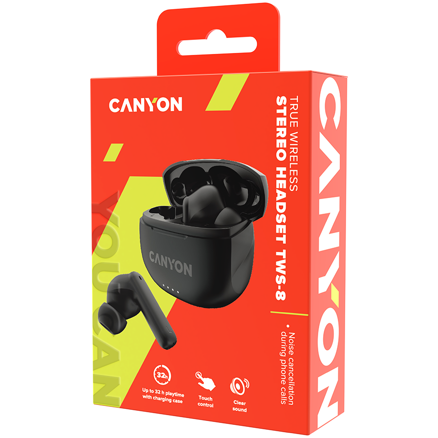 CANYON Słuchawki dokanałowe TWS-8 ENC Czarne