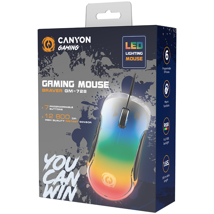 CANYON Mysz gamingowa Braver GM-728 LED 7 Przyc. Przew. Czarna