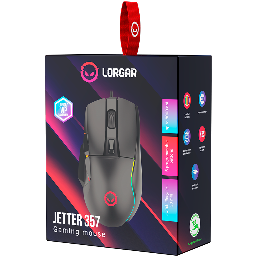 LORGAR Mysz Gamingowa Jetter 357, USB, LED, RGB, Czarna-14