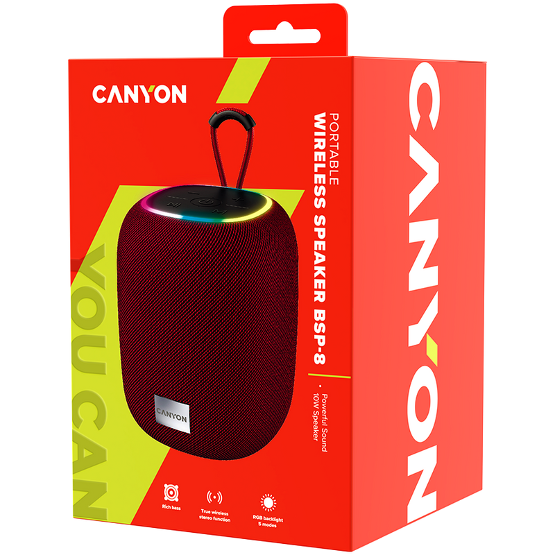 CANYON Głośnik Bluetooth BSP-8 10W Czerwony-8