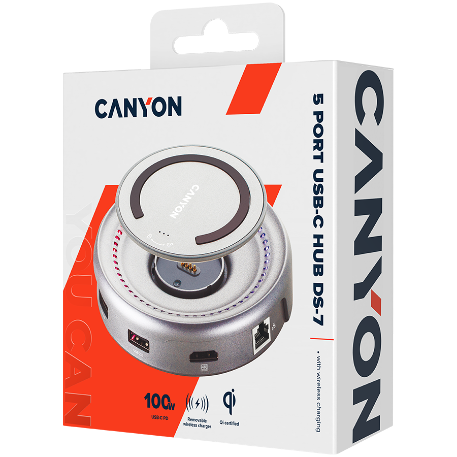 CANYON HUB DS-7 7in1 USB-C Ładowanie Qi Space Grey-6