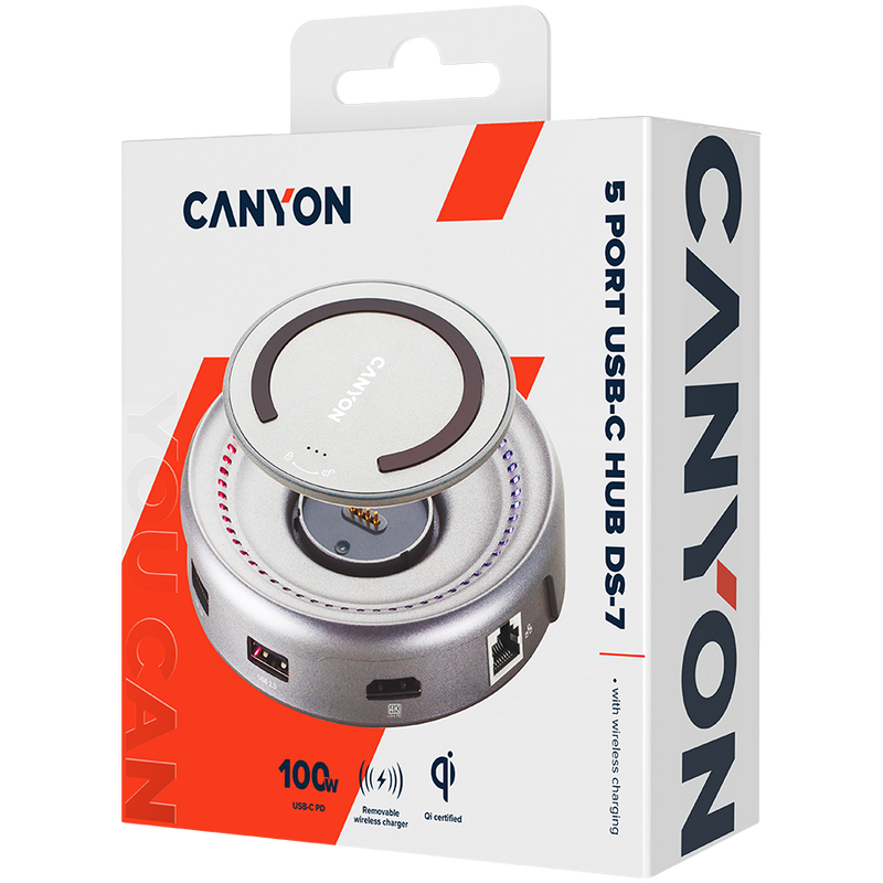 CANYON HUB DS-7 7in1 USB-C Ładowanie Qi Space Grey-6