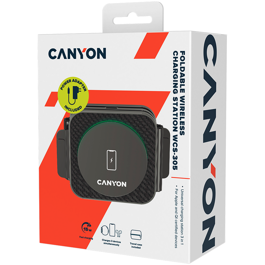 CANYON Ładowarka bezprzewodowa WS-305 15W 3w1 Składana Czarna