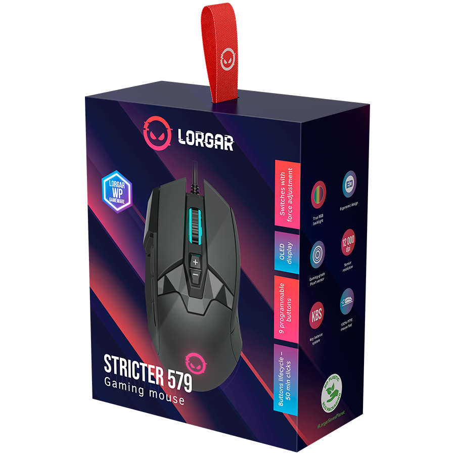 LORGAR Mysz Gamingowa Stricter 579, USB, LED, RGB, Czarna