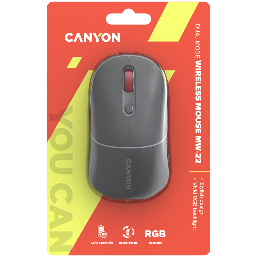 CANYON Mysz bezprzewodowa MW-22 2w1 RGB Szara
