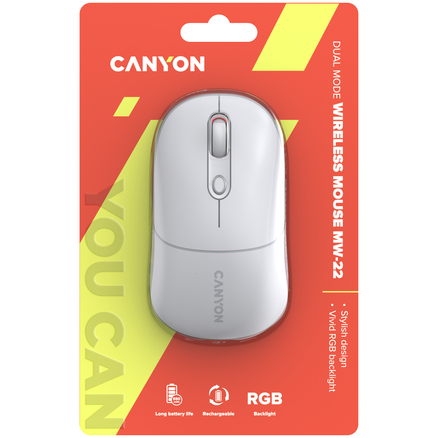 CANYON Mysz bezprzewodowa MW-22 2w1 RGB Biała