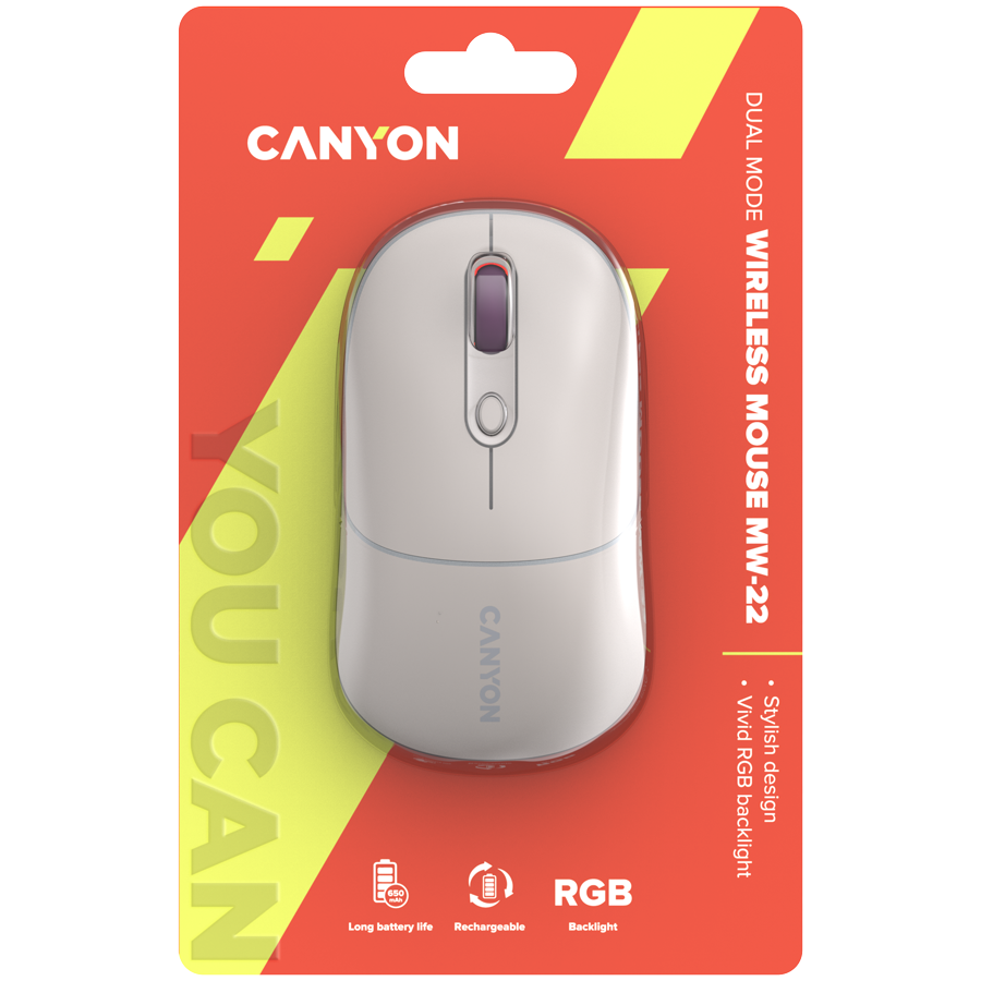 CANYON Mysz bezprzewodowa MW-22 2w1 RGB Beżowa