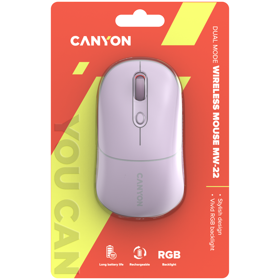 CANYON Mysz bezprzewodowa MW-22 2w1 RGB Różowa
