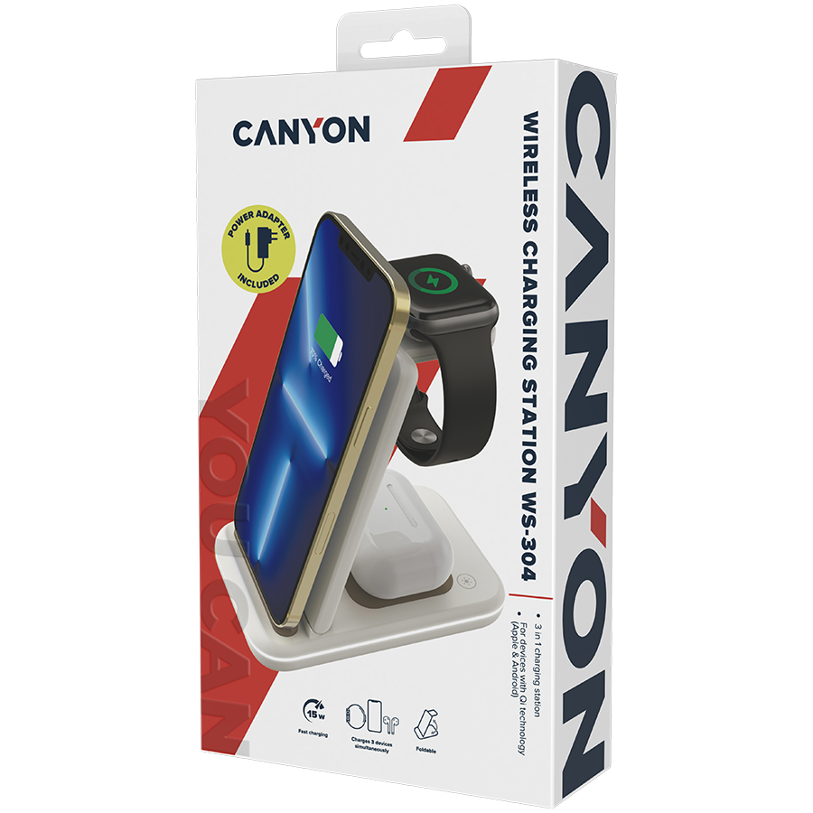 CANYON Ładowarka bezprzewodowa WS-304 15W 3w1 Cosmic Latte