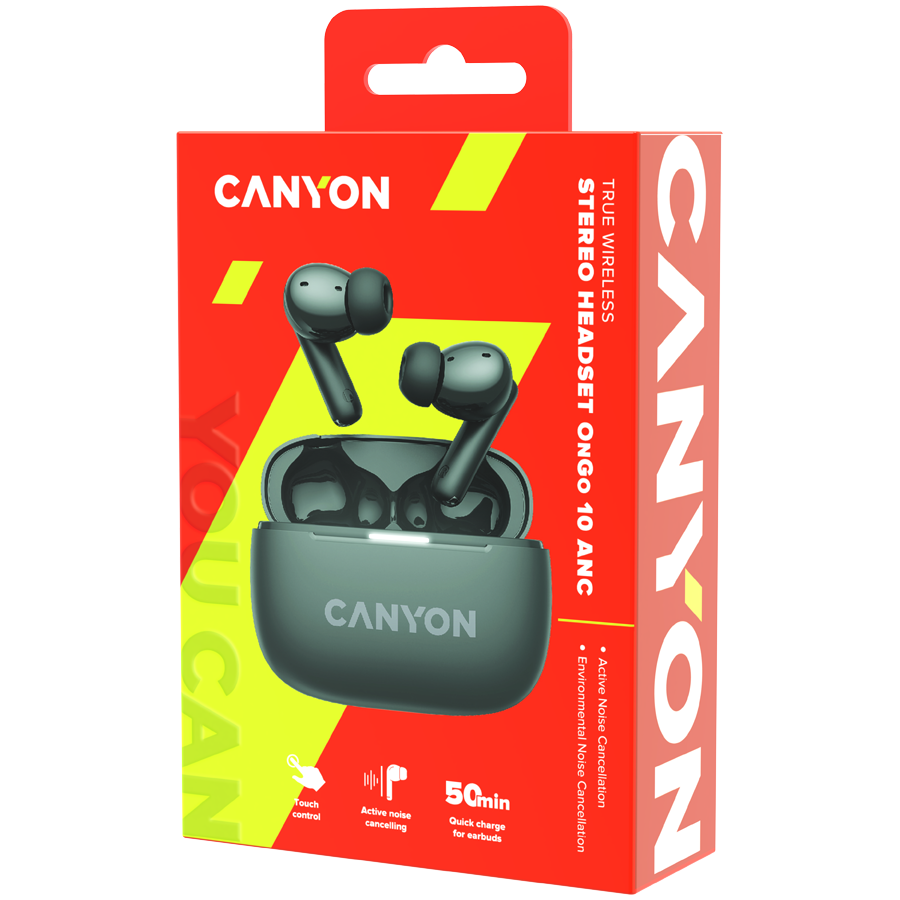 CANYON Słuchawki dokanałowe OnGo 10 ANC i ENC Szare