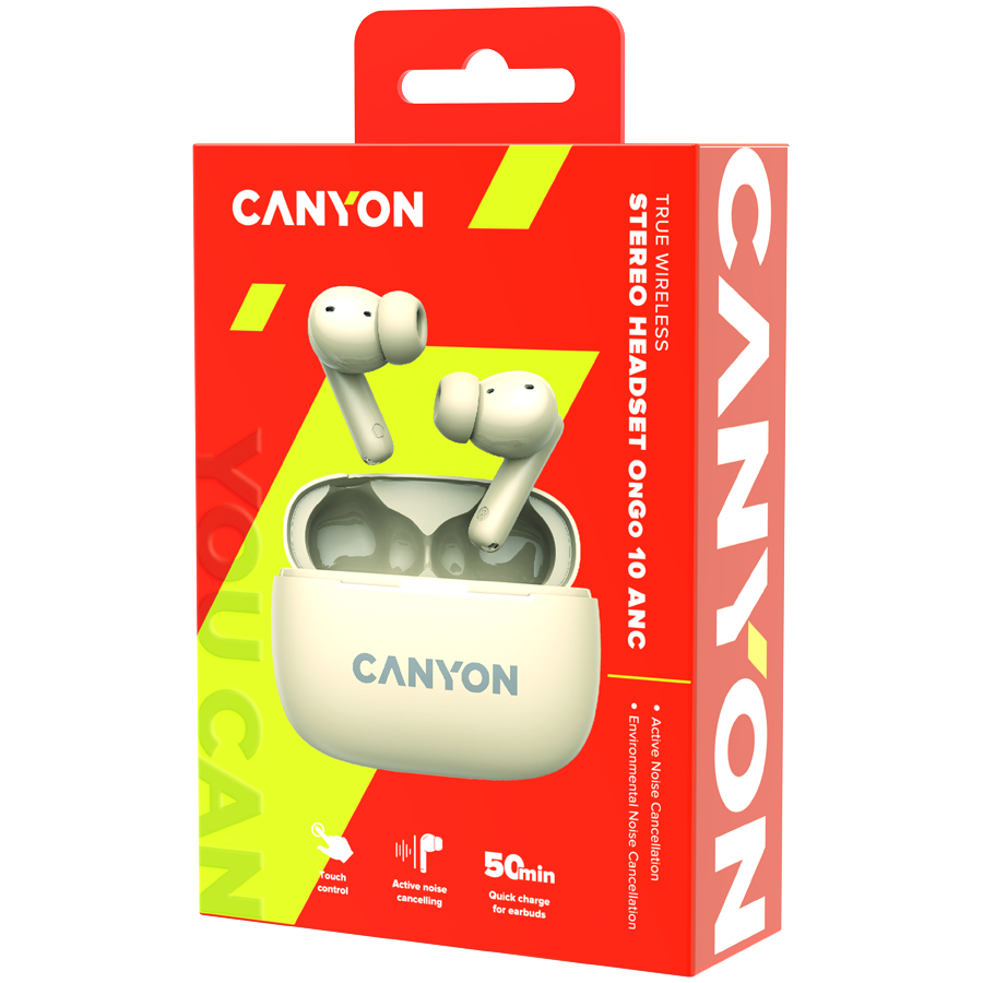 CANYON Słuchawki dokanałowe OnGo 10 ANC i ENC Beżowe
