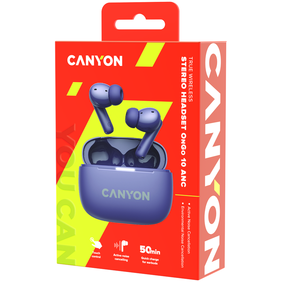CANYON Słuchawki dokanałowe OnGo 10 ANC i ENC Fioletowe
