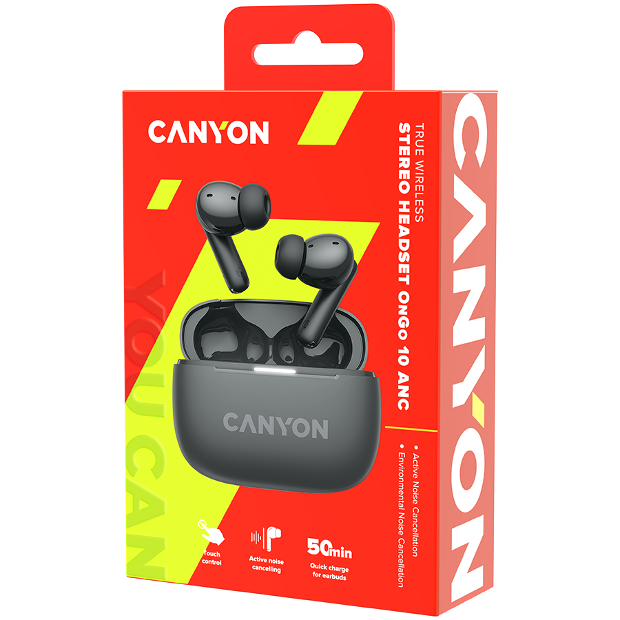 CANYON Słuchawki dokanałowe OnGo 10 ANC i ENC Szare