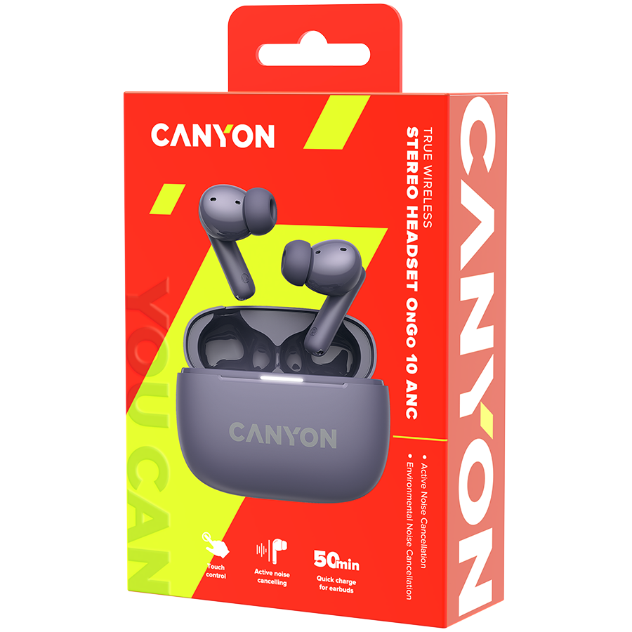 CANYON Słuchawki dokanałowe OnGo 10 ANC i ENC Fioletowe