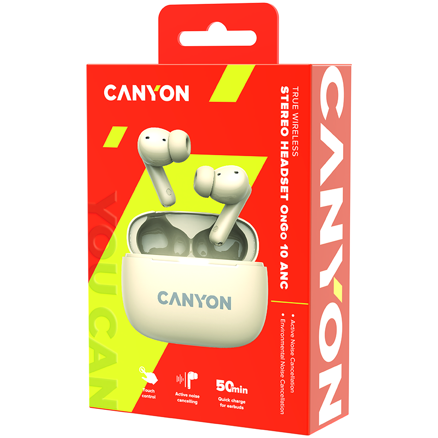 CANYON Słuchawki dokanałowe OnGo 10 ANC i ENC Beżowe