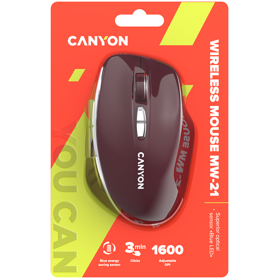 CANYON Mysz bezprzewodowa MW-21 BLU LED BT Czerwona