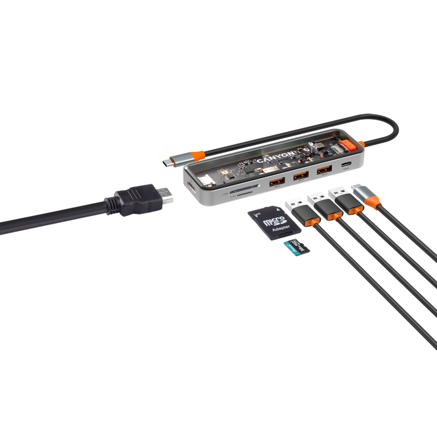 CANYON HUB DS-13 7 w 1 4k USB-C Transparentny