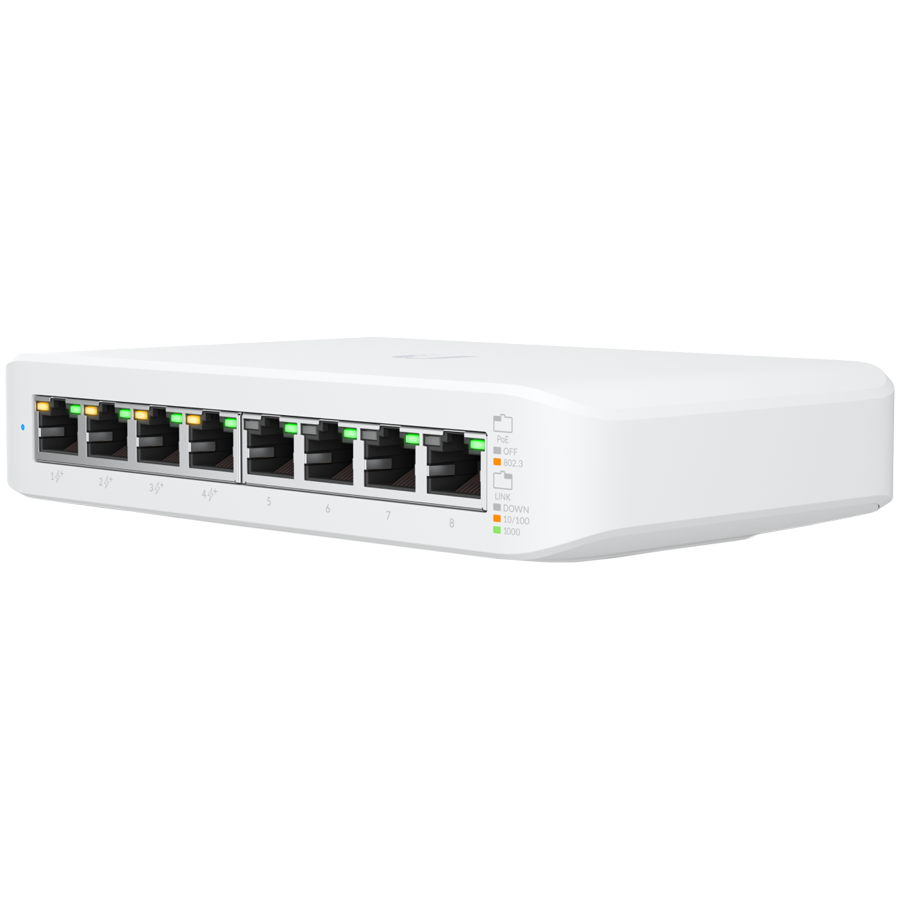 UBIQUITI UniFi Switch Lite 8 PoE; (4) GbE PoE+, (4) GbE-1