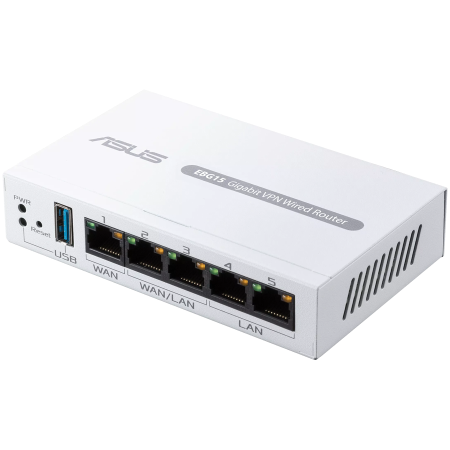 ASUS ExpertWiFi EBG15 Gigabit VPN 5 port wired router, Up to 3 WAN ethernet ports + 1 USB WAN, IPS intrusion prevention, Layer 7 firewall, Commercial-grade network security, Easy centralized management ExpertWiFi app