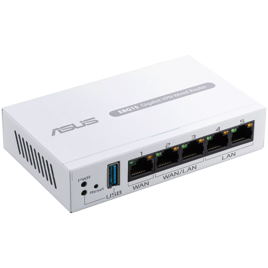 ASUS ExpertWiFi EBG15 Gigabit VPN 5 port wired router, Up to 3 WAN ethernet ports + 1 USB WAN, IPS intrusion prevention, Layer 7 firewall, Commercial-grade network security, Easy centralized management ExpertWiFi app