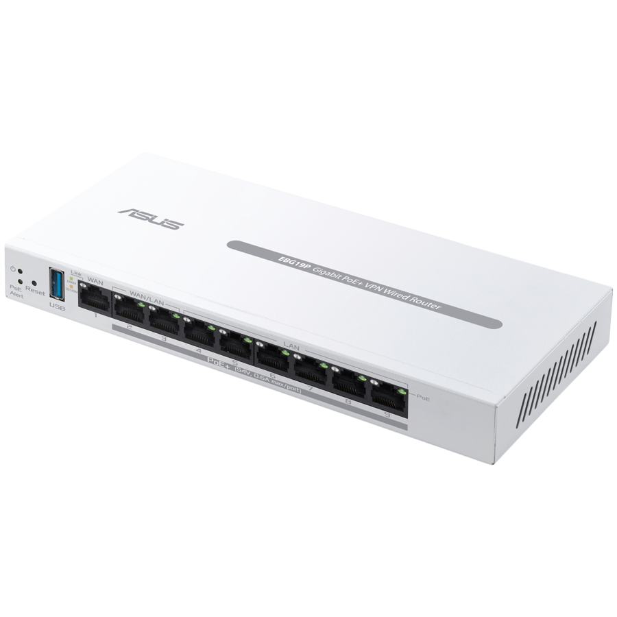 ASUS ExpertWiFi EBG19P Gigabit PoE+ VPN 9 port wired router, 8 PoE+ ports, 123W, Up to 3 WAN ethernet ports + 1 USB WAN, Perfect for APs, Commercial-grade network security, Easy centralized management ExpertWiFi app-1