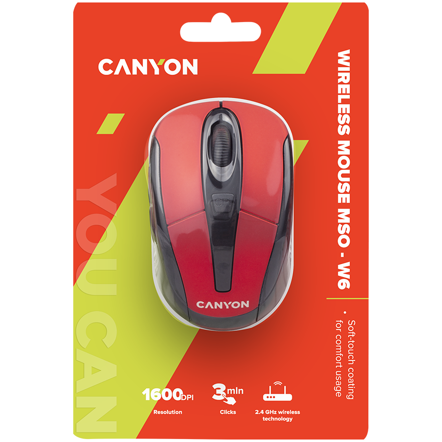 CANYON Mysz bezprzewodowa MSO-W6 Czerwona