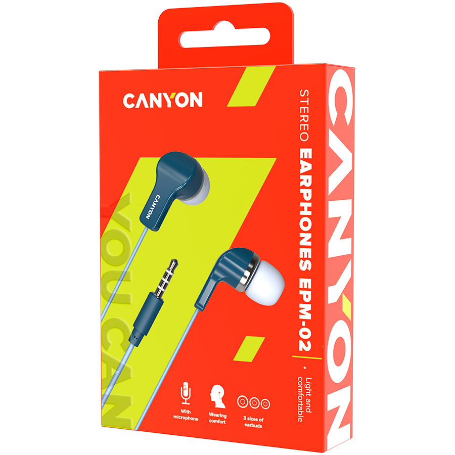 CANYON Słuchawki dokanałowe EPM-02 Mic Mini-Jack Niebieskie