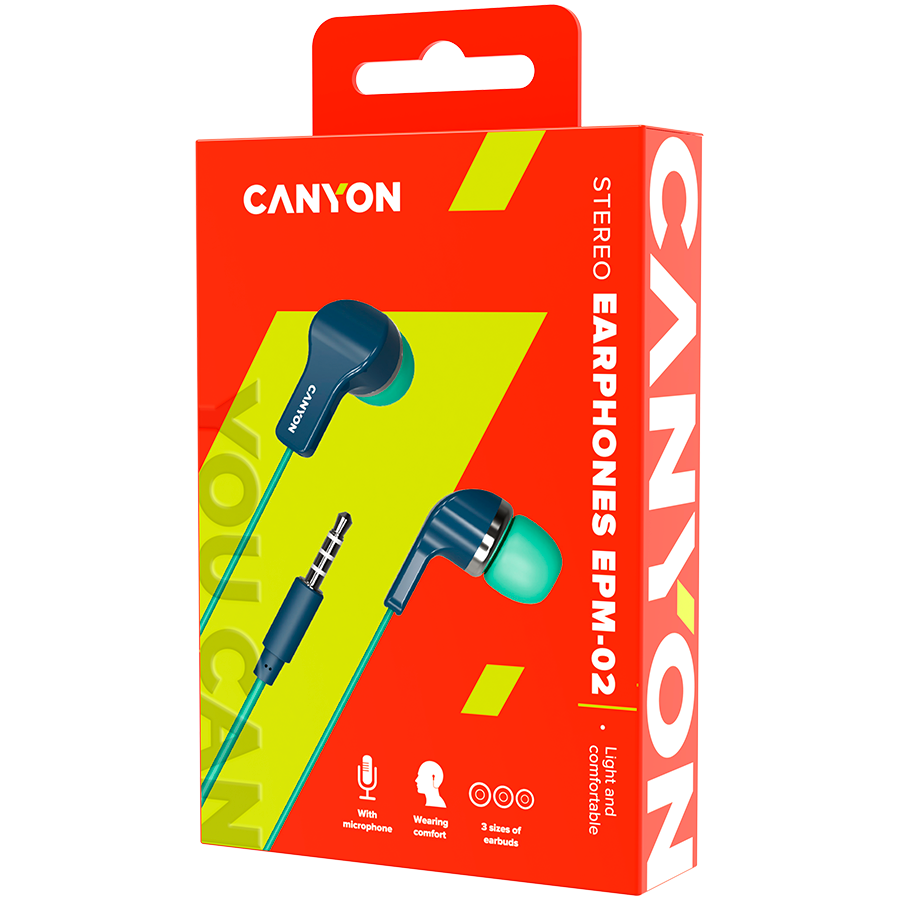 CANYON Słuchawki dokanałowe EPM-02 Mic Mini-Jack Nieb.-Zielone