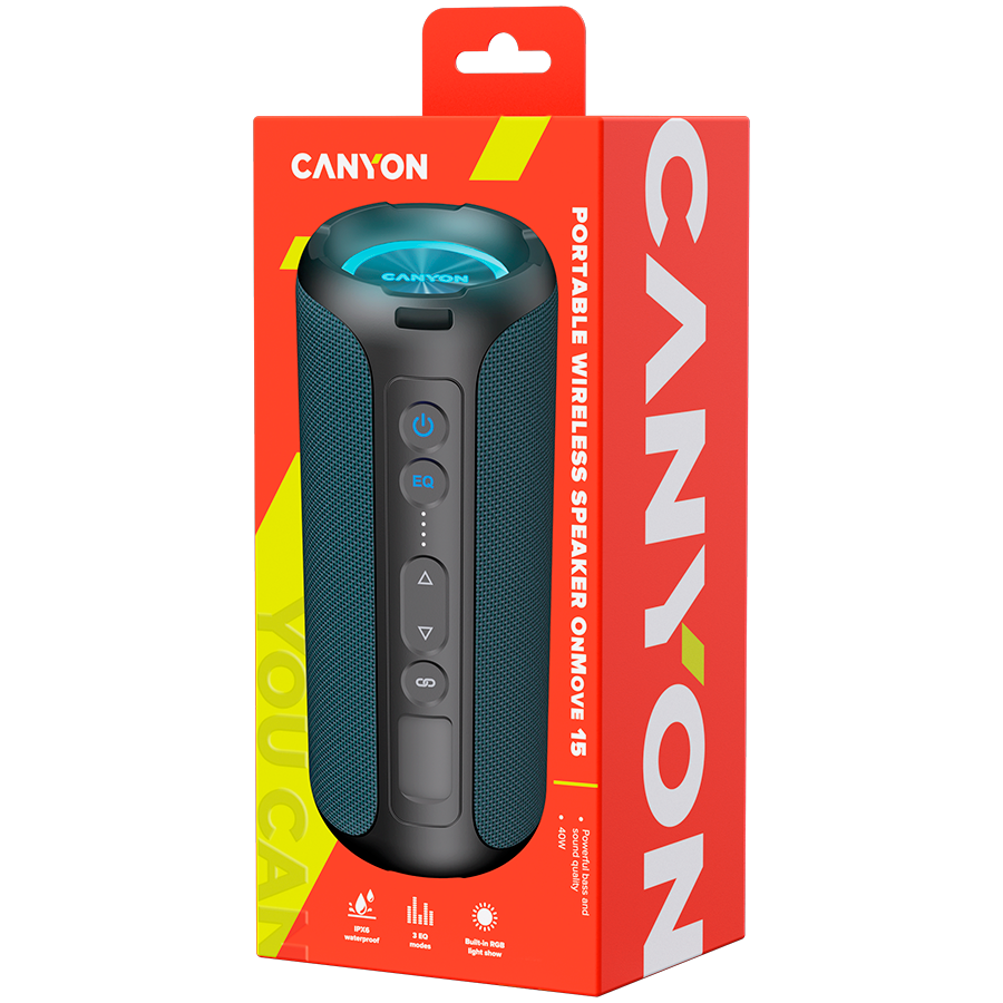 CANYON Głośnik Bluetooth OnMove 15W EQ TWS AUX Niebieski
