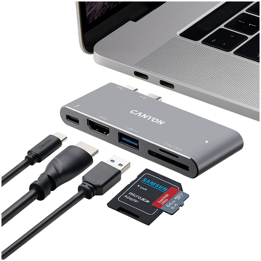 CANYON HUB DS-5 5 w 1 Thunderbolt 3 4k Szary