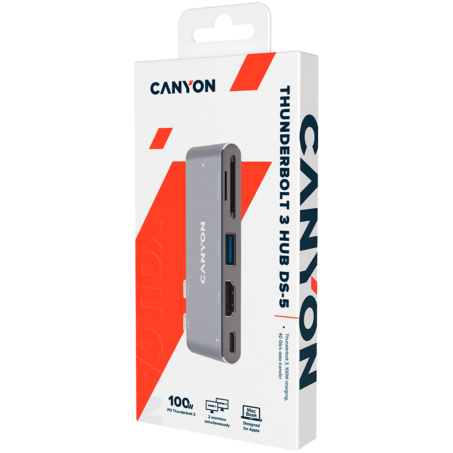 CANYON HUB DS-5 5 w 1 Thunderbolt 3 4k Szary