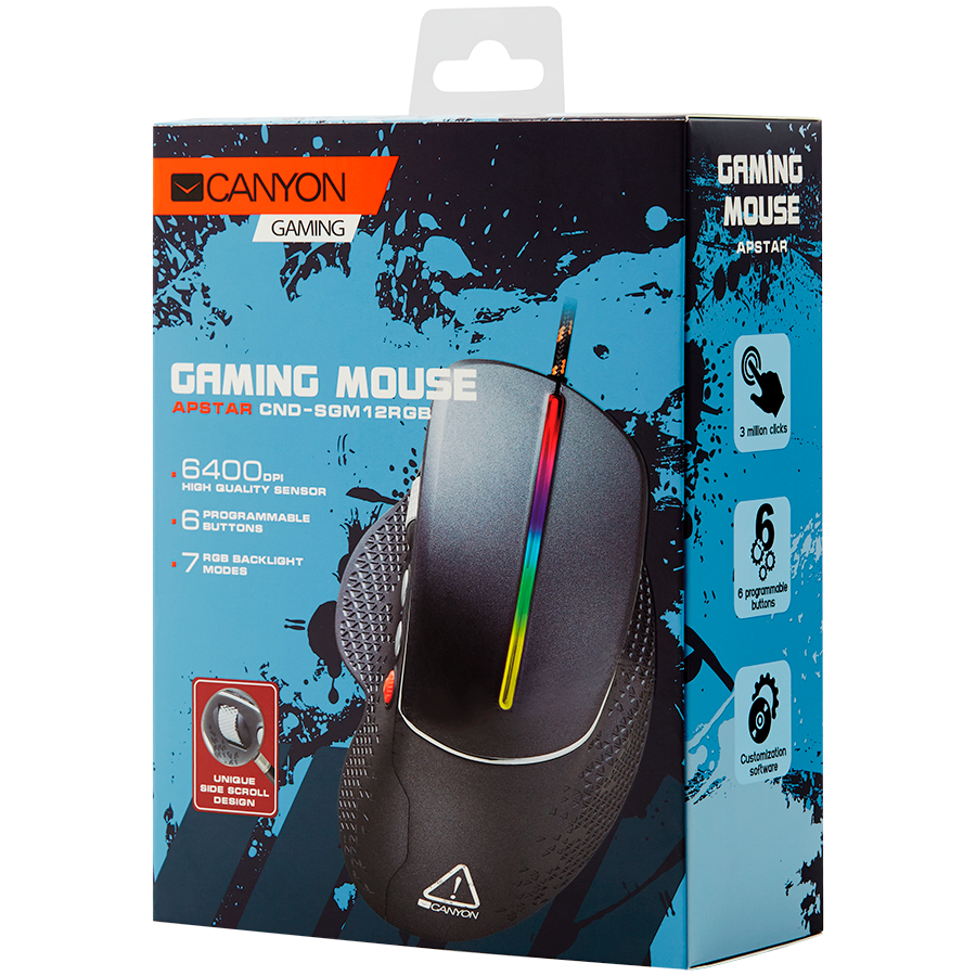 CANYON Mysz gamingowa Apstar GM-12 RGB 6 Przyc. Przew. Ciemnoszara