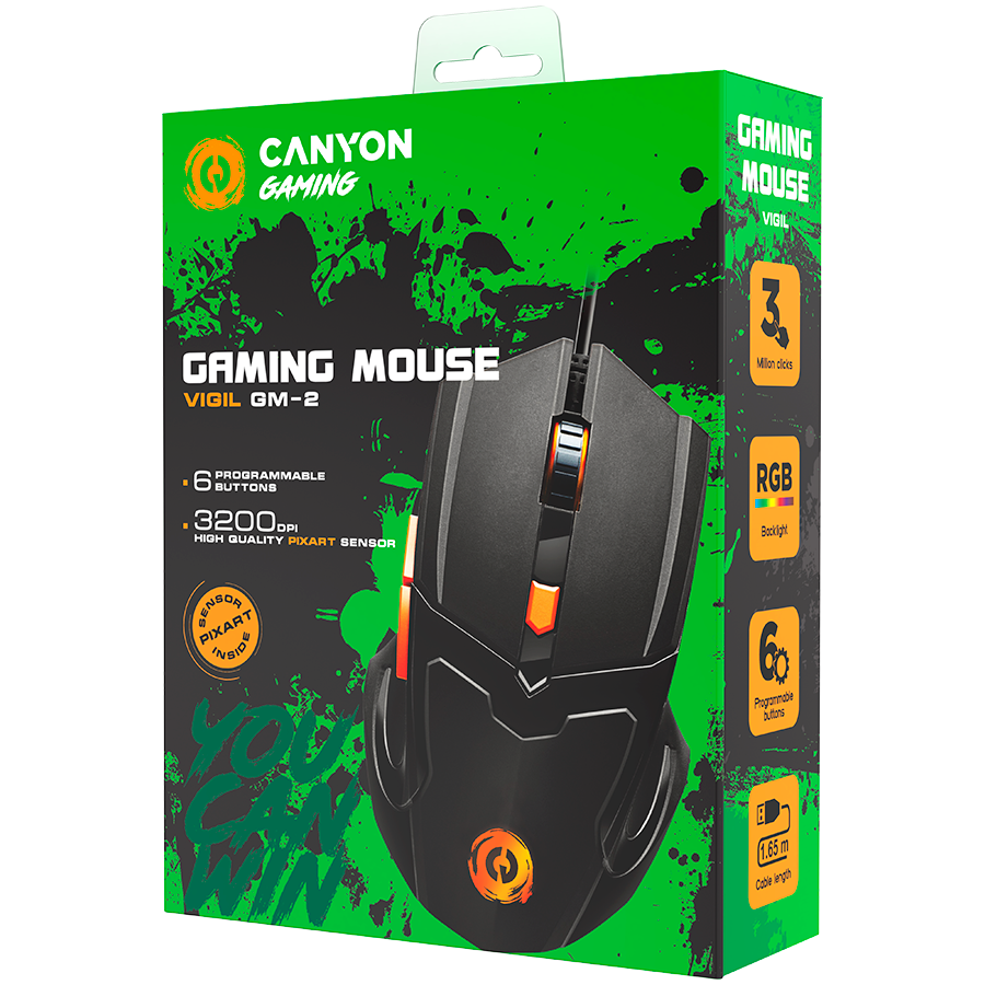 CANYON Mysz gamingowa Vigil GM-2 RGB 6 Przyc. Przew. Czarna